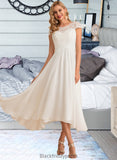 Evangeline A-Line Scoop Neck Asymmetrical Chiffon Wedding Dress BF2P0013683