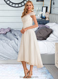 Evangeline A-Line Scoop Neck Asymmetrical Chiffon Wedding Dress BF2P0013683