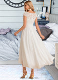 Evangeline A-Line Scoop Neck Asymmetrical Chiffon Wedding Dress BF2P0013683