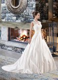 Rowan Ball-Gown/Princess V-neck Court Train Satin Lace Wedding Dress With Ruffle BF2P0013688