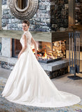 Rowan Ball-Gown/Princess V-neck Court Train Satin Lace Wedding Dress With Ruffle BF2P0013688