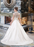 Rowan Ball-Gown/Princess V-neck Court Train Satin Lace Wedding Dress With Ruffle BF2P0013688