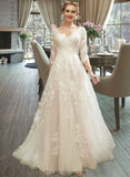 Leyla A-Line V-neck Court Train Wedding Dress With Sequins BF2P0013690