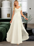 Tricia A-Line V-neck Floor-Length Chiffon Lace Wedding Dress With Lace BF2P0013691