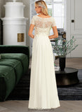 Tricia A-Line V-neck Floor-Length Chiffon Lace Wedding Dress With Lace BF2P0013691