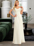 Tricia A-Line V-neck Floor-Length Chiffon Lace Wedding Dress With Lace BF2P0013691