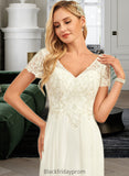 Tricia A-Line V-neck Floor-Length Chiffon Lace Wedding Dress With Lace BF2P0013691