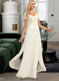 Tricia A-Line V-neck Floor-Length Chiffon Lace Wedding Dress With Lace BF2P0013691