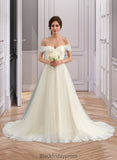 Alanna Ball-Gown/Princess Off-the-Shoulder Court Train Tulle Lace Wedding Dress With Ruffle BF2P0013692