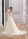 Alanna Ball-Gown/Princess Off-the-Shoulder Court Train Tulle Lace Wedding Dress With Ruffle BF2P0013692