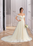 Alanna Ball-Gown/Princess Off-the-Shoulder Court Train Tulle Lace Wedding Dress With Ruffle BF2P0013692