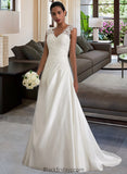 Esme Ball-Gown/Princess V-neck Sweep Train Satin Wedding Dress With Ruffle Beading Sequins BF2P0013693