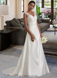 Esme Ball-Gown/Princess V-neck Sweep Train Satin Wedding Dress With Ruffle Beading Sequins BF2P0013693