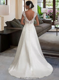 Esme Ball-Gown/Princess V-neck Sweep Train Satin Wedding Dress With Ruffle Beading Sequins BF2P0013693