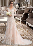 Ayana Trumpet/Mermaid V-neck Court Train Tulle Lace Wedding Dress BF2P0013694