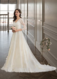 Journey Ball-Gown/Princess V-neck Chapel Train Tulle Wedding Dress With Beading Sequins BF2P0013695