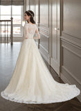 Journey Ball-Gown/Princess V-neck Chapel Train Tulle Wedding Dress With Beading Sequins BF2P0013695