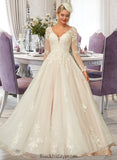 Phyllis Ball-Gown/Princess V-neck Sweep Train Tulle Lace Wedding Dress BF2P0013698