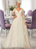 Phyllis Ball-Gown/Princess V-neck Sweep Train Tulle Lace Wedding Dress BF2P0013698