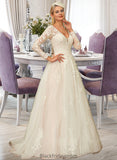 Phyllis Ball-Gown/Princess V-neck Sweep Train Tulle Lace Wedding Dress BF2P0013698