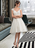 Kaya A-Line V-neck Knee-Length Tulle Lace Wedding Dress BF2P0013700