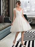 Kaya A-Line V-neck Knee-Length Tulle Lace Wedding Dress BF2P0013700