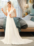 Daniela A-Line V-neck Court Train Chiffon Wedding Dress BF2P0013701