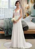 Daniela A-Line V-neck Court Train Chiffon Wedding Dress BF2P0013701