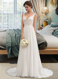 Daniela A-Line V-neck Court Train Chiffon Wedding Dress BF2P0013701