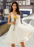 Raven A-Line V-neck Knee-Length Wedding Dress With Lace Sequins BF2P0013703