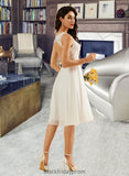 Raven A-Line V-neck Knee-Length Wedding Dress With Lace Sequins BF2P0013703