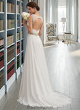 Millie A-Line V-neck Sweep Train Chiffon Wedding Dress With Ruffle Lace Beading Sequins BF2P0013705