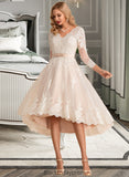 Chelsea A-Line V-neck Asymmetrical Satin Tulle Lace Wedding Dress BF2P0013706