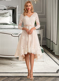 Chelsea A-Line V-neck Asymmetrical Satin Tulle Lace Wedding Dress BF2P0013706