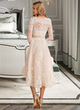 Chelsea A-Line V-neck Asymmetrical Satin Tulle Lace Wedding Dress BF2P0013706