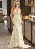 Saige Trumpet/Mermaid V-neck Court Train Tulle Lace Wedding Dress BF2P0013708