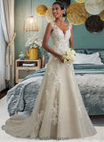 Lynn A-Line V-neck Court Train Tulle Lace Wedding Dress With Beading Sequins BF2P0013709