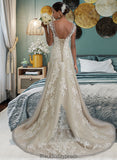 Lynn A-Line V-neck Court Train Tulle Lace Wedding Dress With Beading Sequins BF2P0013709