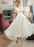 Jeanie A-Line V-neck Asymmetrical Wedding Dress With Lace BF2P0013712