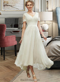 Jeanie A-Line V-neck Asymmetrical Wedding Dress With Lace BF2P0013712