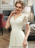 Jeanie A-Line V-neck Asymmetrical Wedding Dress With Lace BF2P0013712