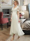 Jeanie A-Line V-neck Asymmetrical Wedding Dress With Lace BF2P0013712