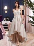 Samara A-Line V-neck Asymmetrical Tulle Lace Wedding Dress With Bow(s) BF2P0013717