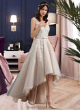 Samara A-Line V-neck Asymmetrical Tulle Lace Wedding Dress With Bow(s) BF2P0013717