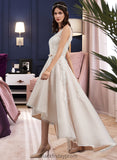 Samara A-Line V-neck Asymmetrical Tulle Lace Wedding Dress With Bow(s) BF2P0013717