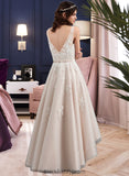 Samara A-Line V-neck Asymmetrical Tulle Lace Wedding Dress With Bow(s) BF2P0013717