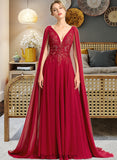 Jaylyn A-Line V-neck Floor-Length Chiffon Wedding Dress With Sequins BF2P0013718