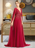 Jaylyn A-Line V-neck Floor-Length Chiffon Wedding Dress With Sequins BF2P0013718