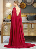 Jaylyn A-Line V-neck Floor-Length Chiffon Wedding Dress With Sequins BF2P0013718