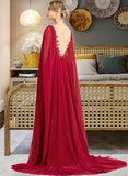 Jaylyn A-Line V-neck Floor-Length Chiffon Wedding Dress With Sequins BF2P0013718